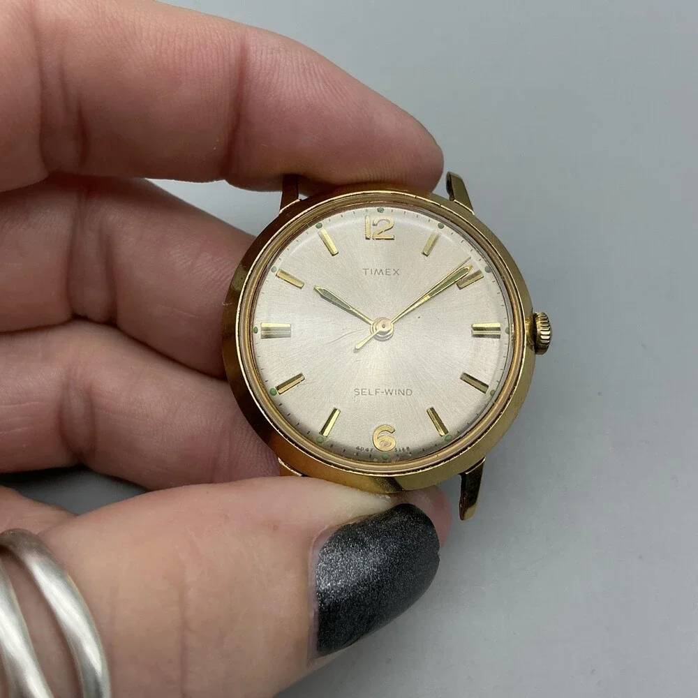 Vintage Timex Self-Wind Mens Watch 34mm Silver Gold Tone For Parts Not Running